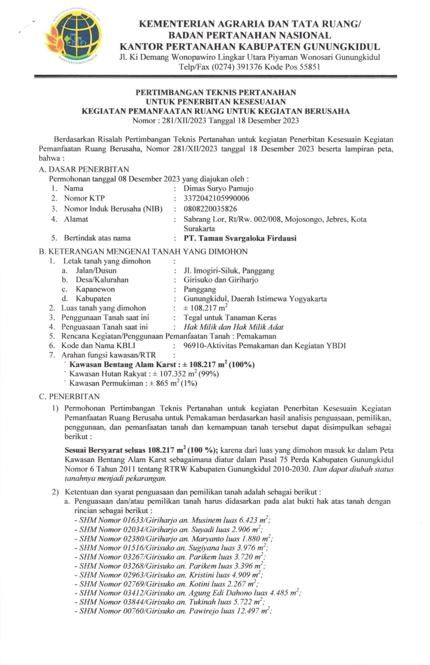 Surat Pertimbangan Teknis Pertanahan